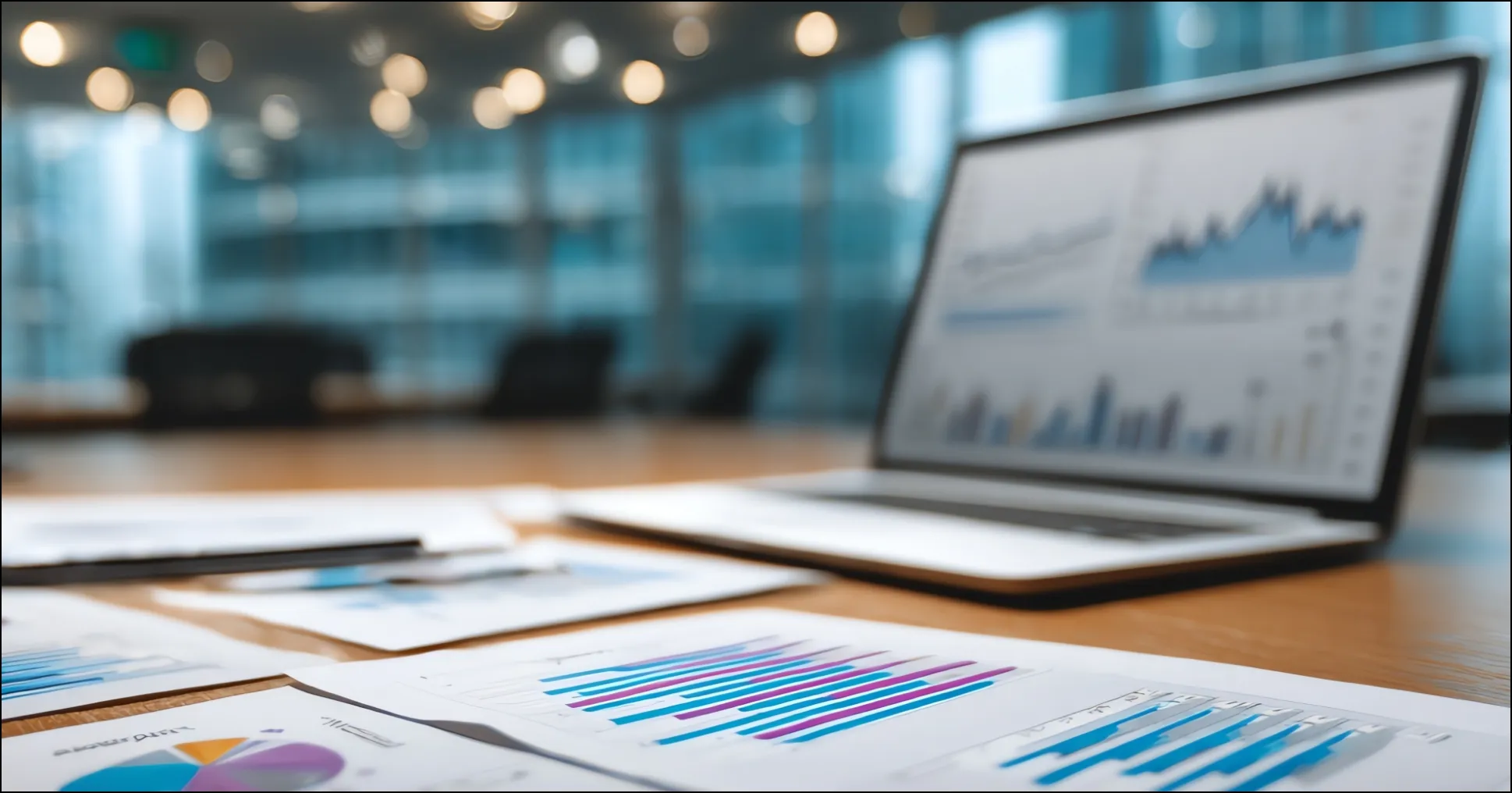 ノートパソコンと資料の画像